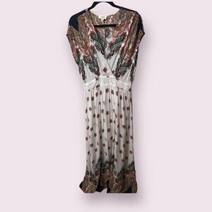 Umgee Womens Rayon Mixed Floral Print V Neck Cap Sleeves Maxi Dress Size M